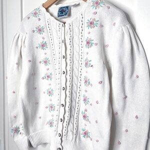 Vintage White Lacy Floral Embroidered Cotton Cardigan